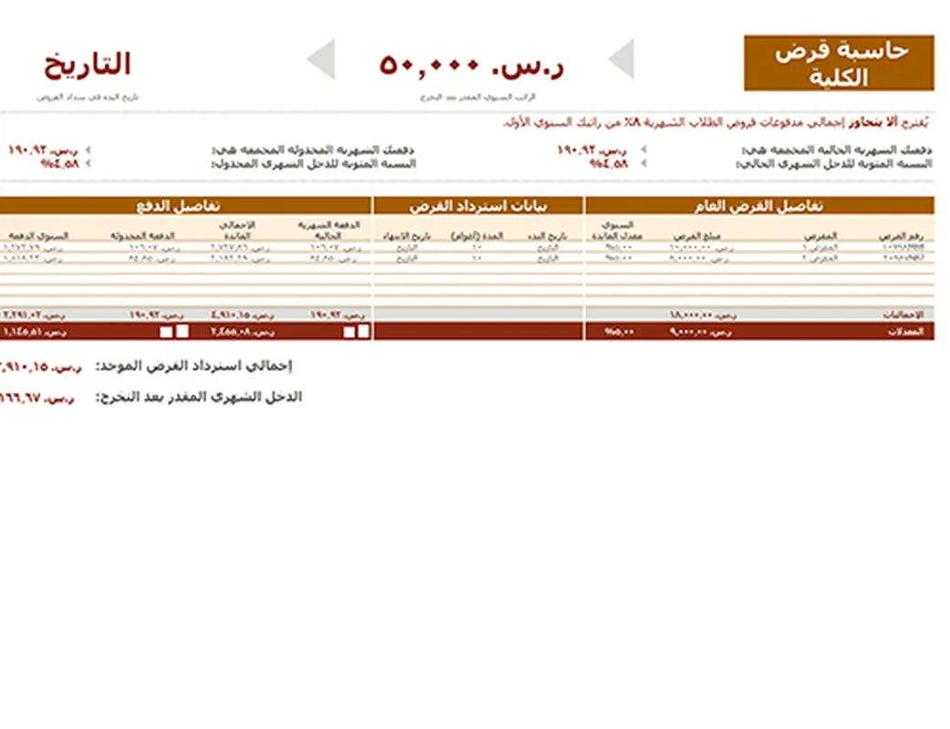 حاسبة قرض الكلية modern-simple