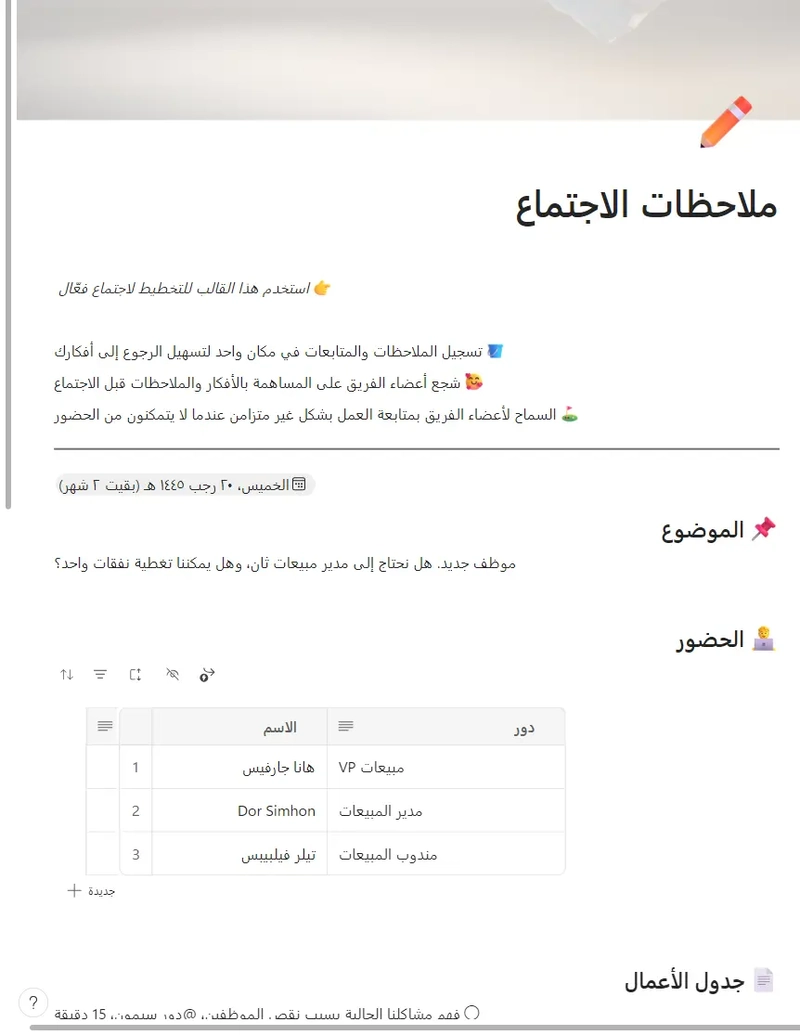 ملاحظات الاجتماع