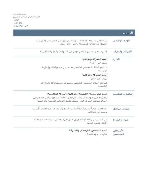 السيرة الذاتية الأساسية (التصميم الأبدي)