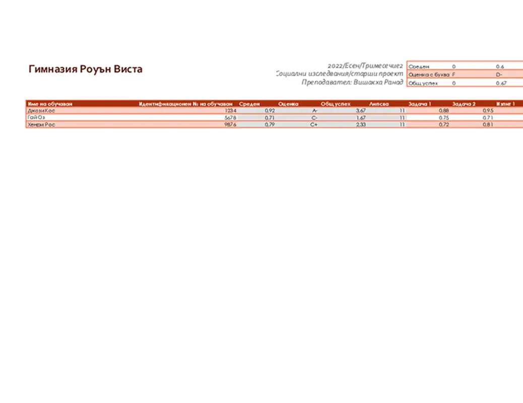 Учителски дневник (базиран на средни стойности) modern simple