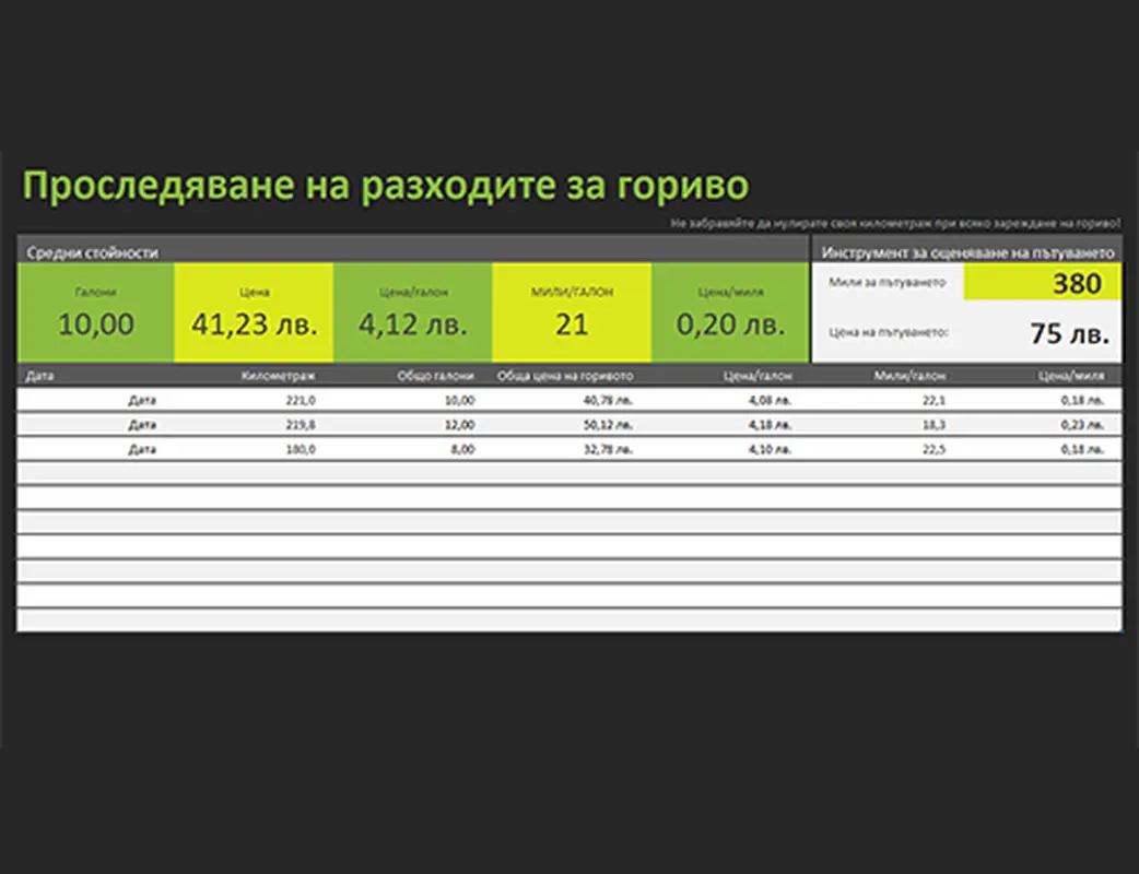 Следене на разходите за гориво modern simple