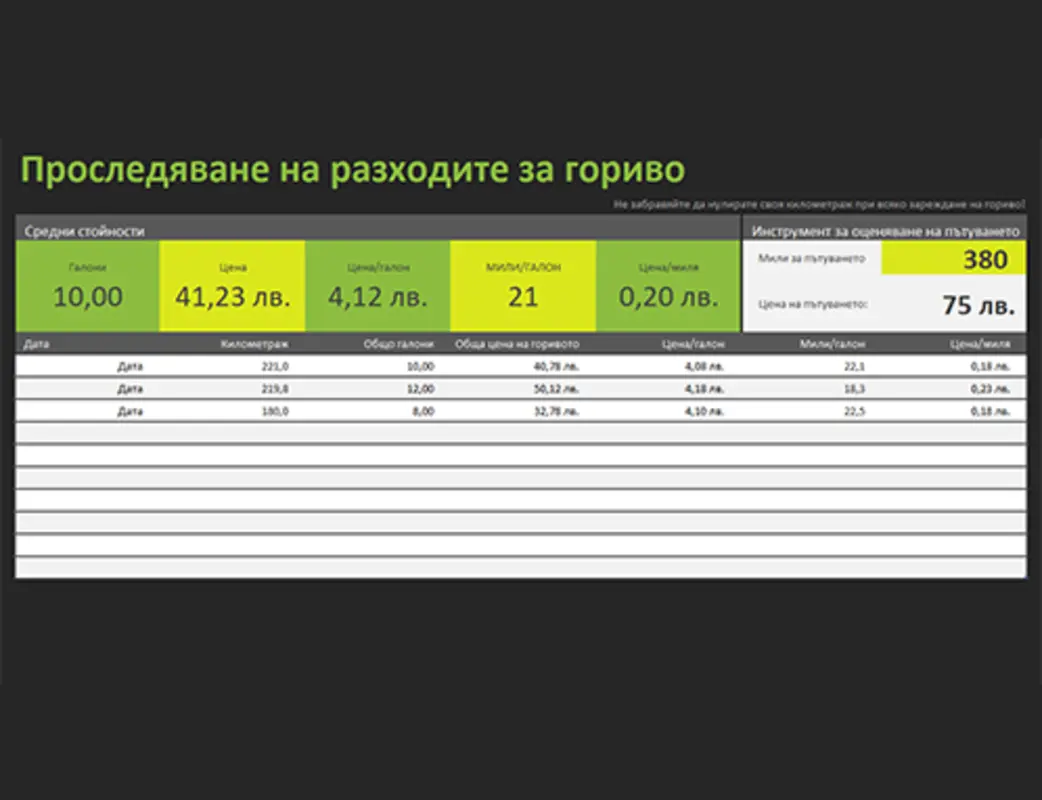 Следене на разходите за гориво green modern simple