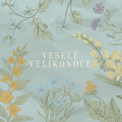 Velikonoční přání blue vintage-botanical