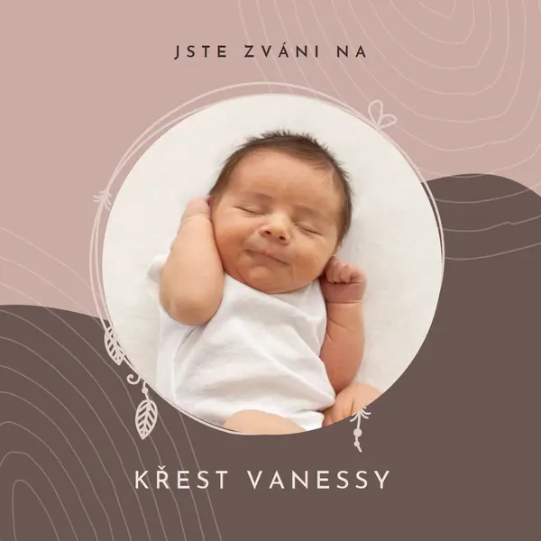 Pozvání ke křtu pink organic-boho