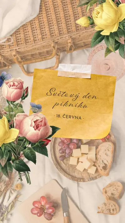 Světový den pikniku yellow vintage-botanical