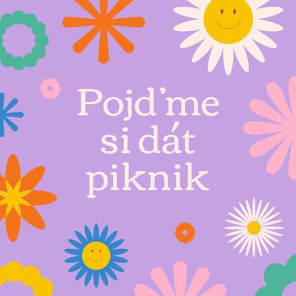 Pojďme na piknik purple retro,playful,graphic,floral,bright