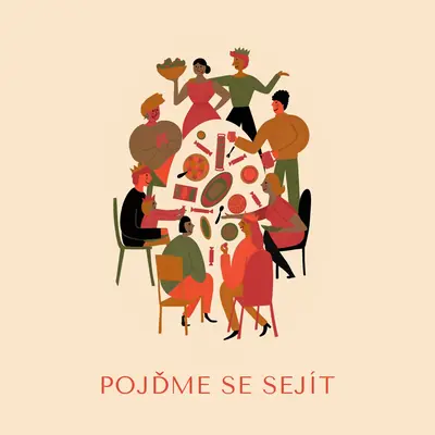 Pojďme se sejít brown bright,fun,illustration