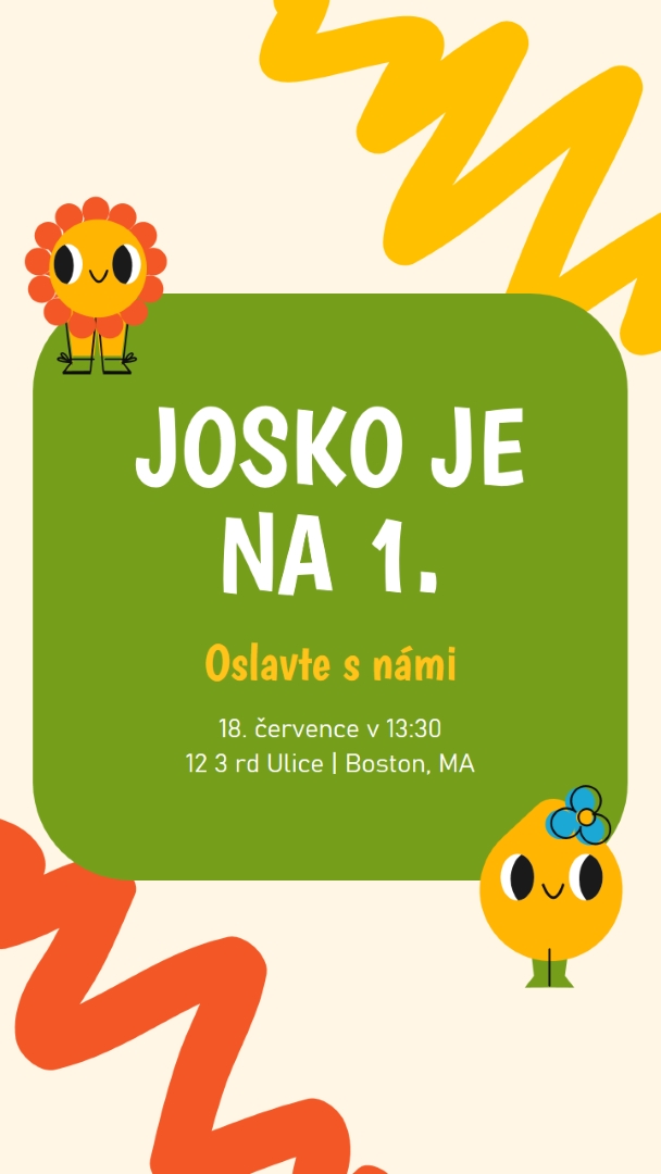 Pozvánka k prvním narozeninám green whimsical,bold,graphic,bright,emoji,motif,