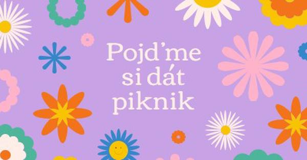 Pojďme na piknik purple retro,playful,graphic,floral,bright