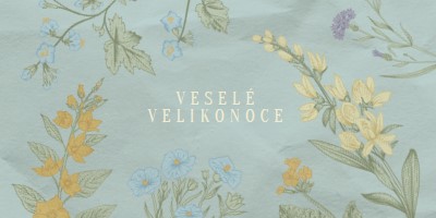 Velikonoční přání blue vintage-botanical