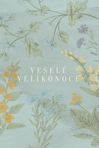 Velikonoční přání blue vintage-botanical