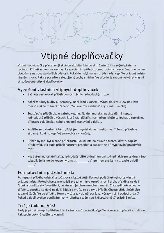 Zábavný předvyplněný příběh modern simple