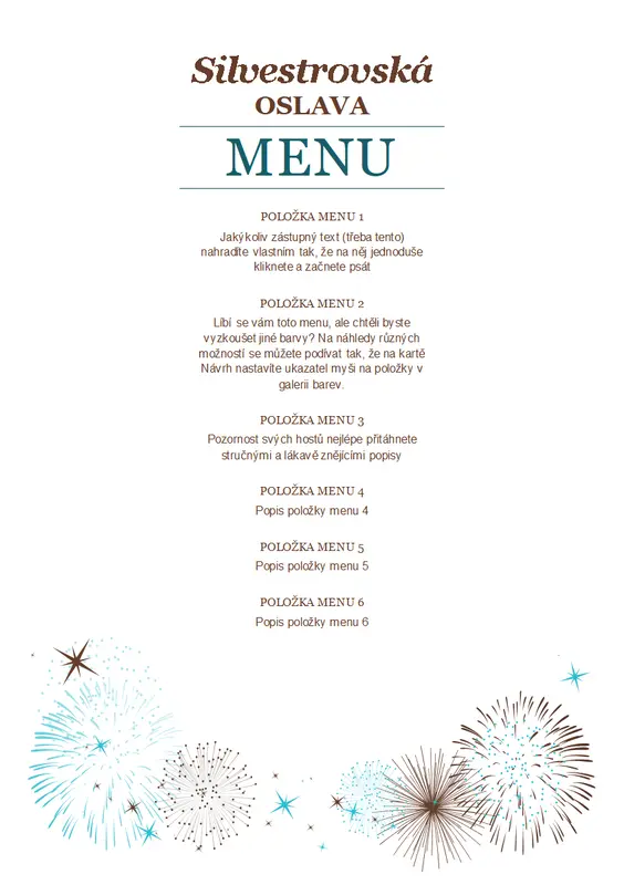 Menu pro silvestrovskou oslavu modern-simple