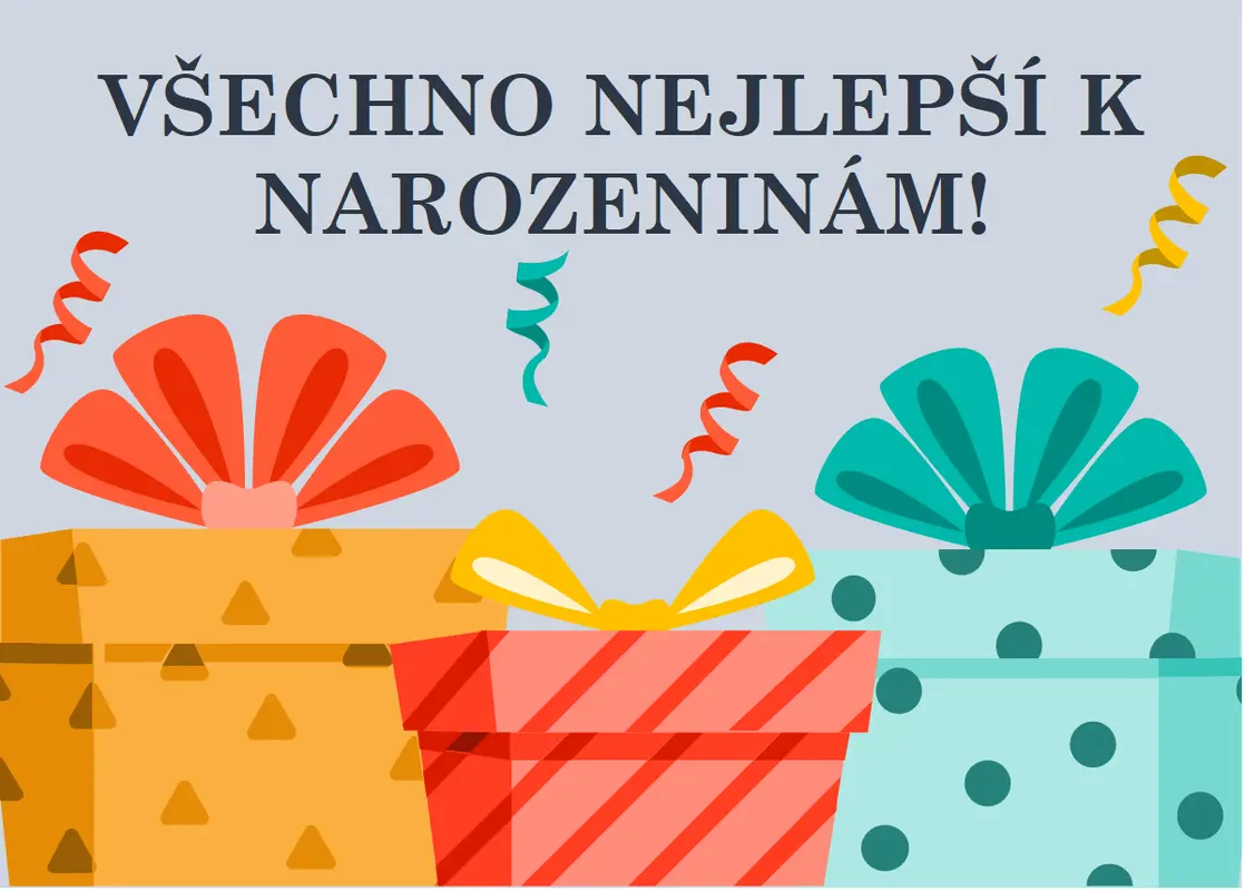 Přání k narozeninám s veselými dárky modern-simple