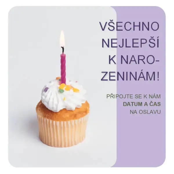 Pozvánka na narozeninovou oslavu (s cupcakem) purple modern-simple