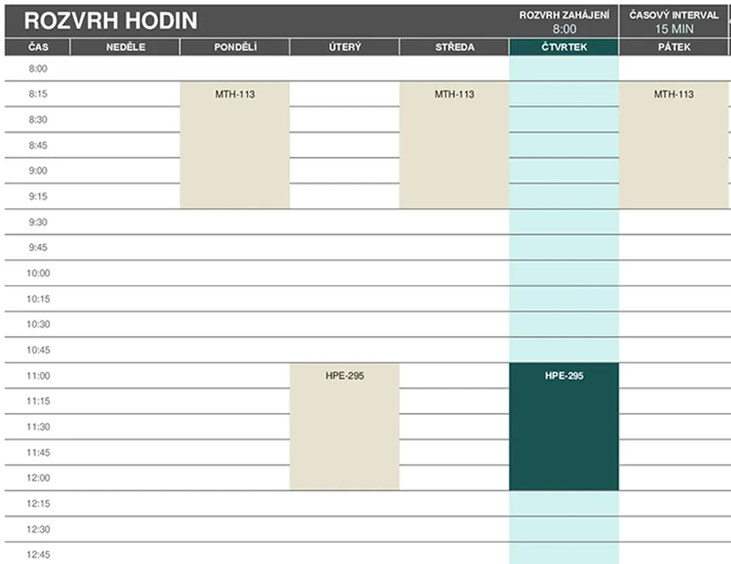 Rozvrh pro studenty modern-simple