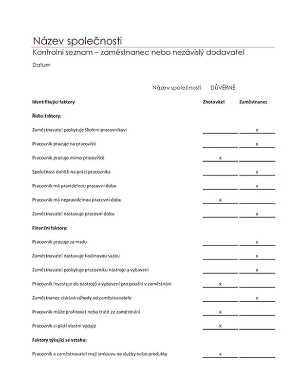 Kontrolní seznam – zaměstnanec nebo nezávislý dodavatel modern simple