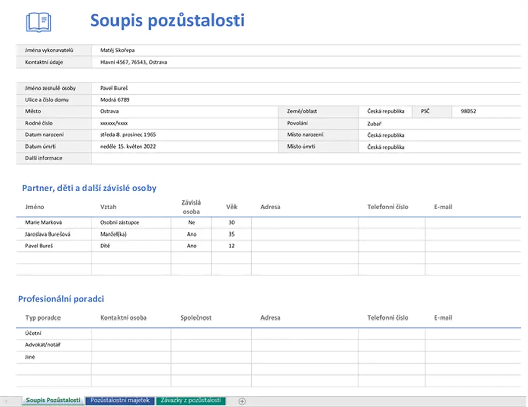 Soupis pozůstalosti modern simple