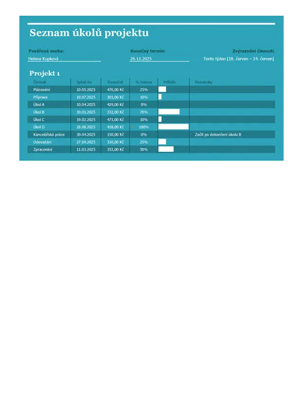 Seznam úkolů projektu