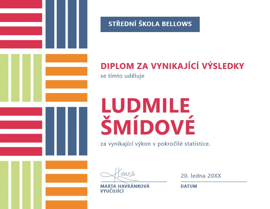 Diplom za vynikající studijní výsledky s barevnými bloky modern-color-block