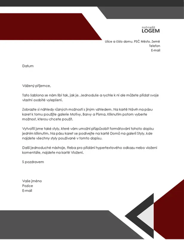 Hlavičkový papír s moderními úhly