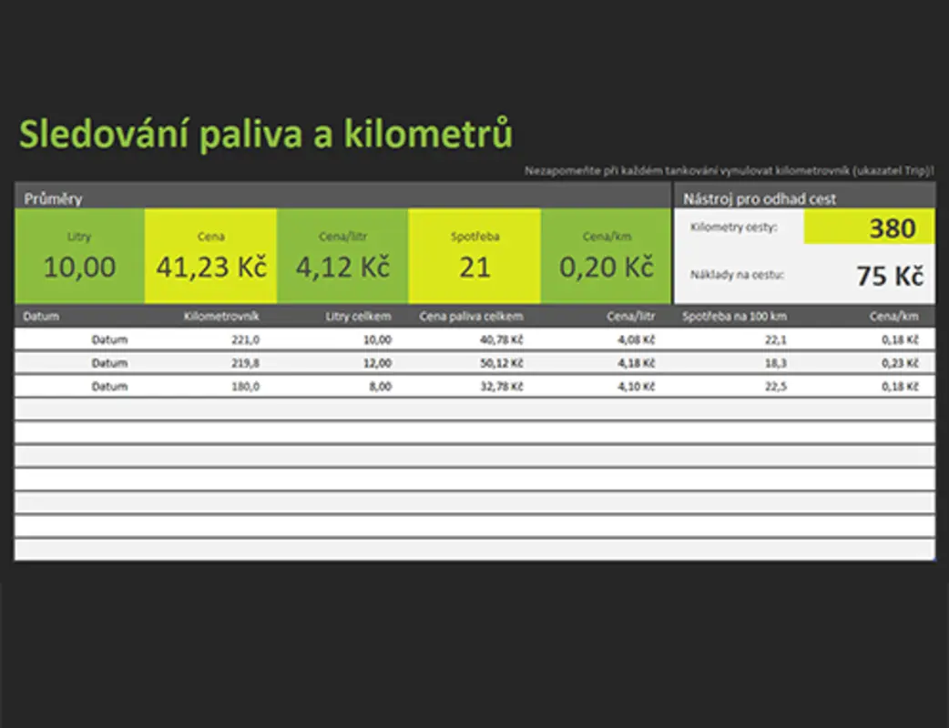 Sledování paliva a kilometrů green modern simple