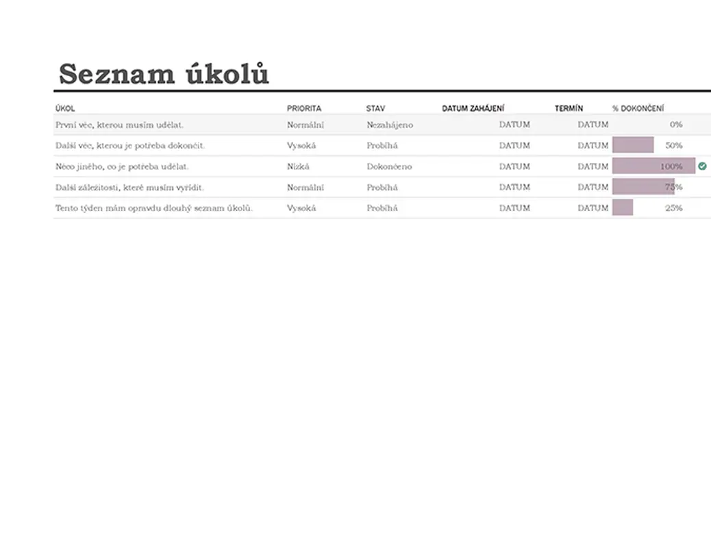 Seznam úkolů se sledováním průběhu