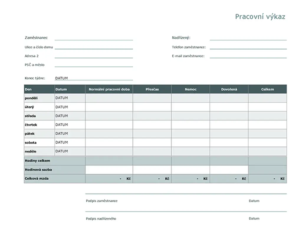Pracovní výkaz modern simple