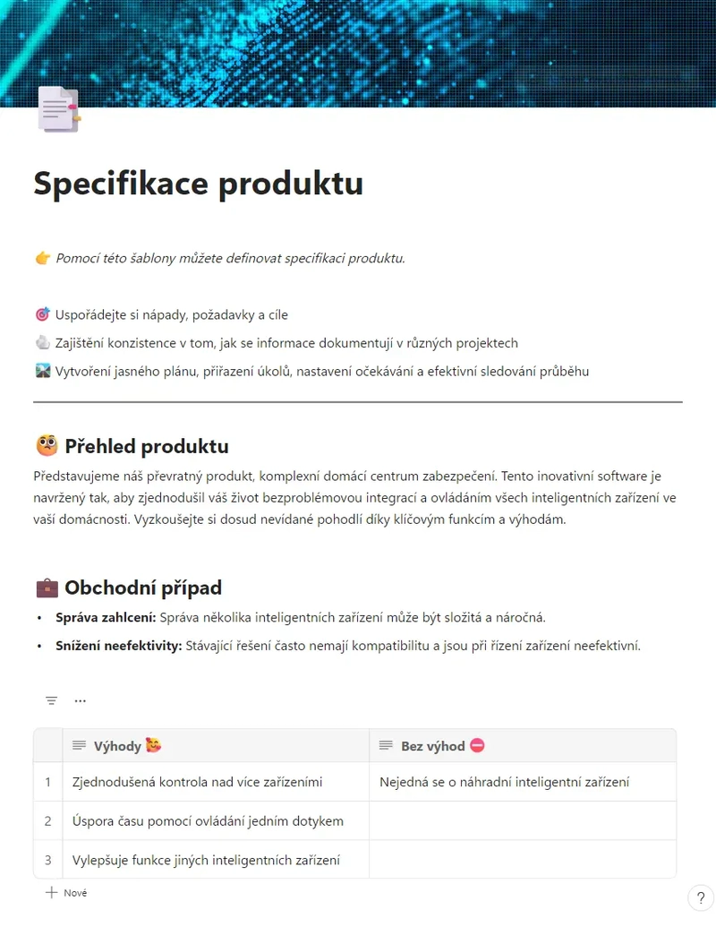 Specifikace produktu