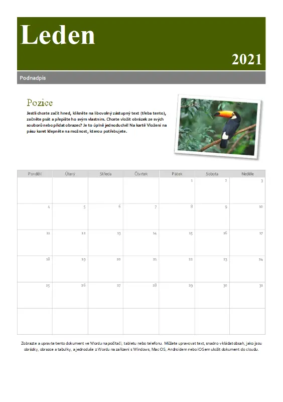 Kalendář s fotkami green modern-simple