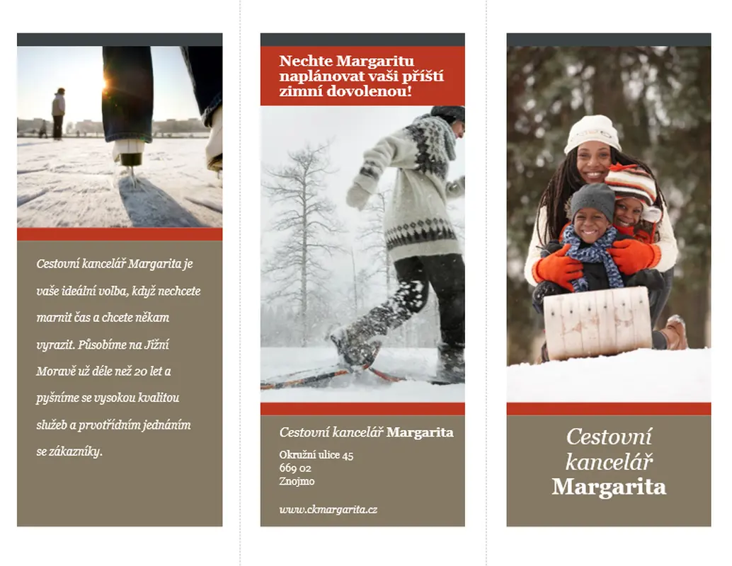 Trojskládanka cestovní brožury (červeno-šedý design)