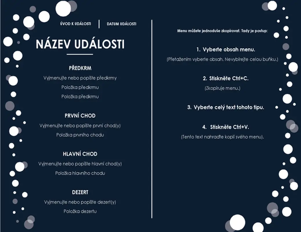 Menu (elegantní návrh pro oslavu)