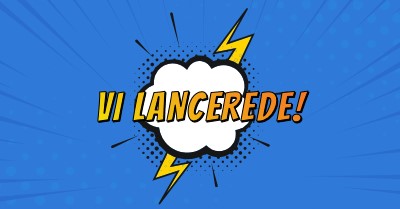 Vi lancerede! blue modern-bold