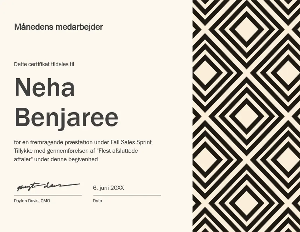 Diplom for månedens medarbejder (diamant)  modern-geometric