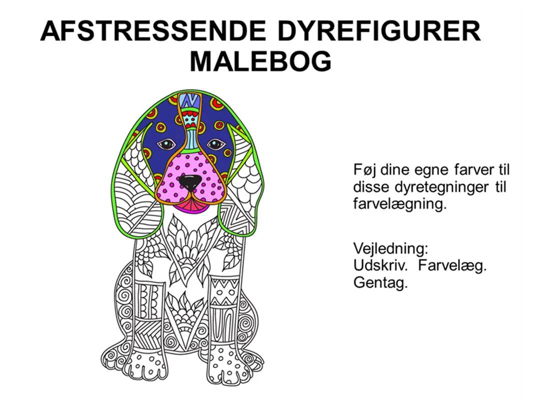 Malebog med afstressende dyrefigurer