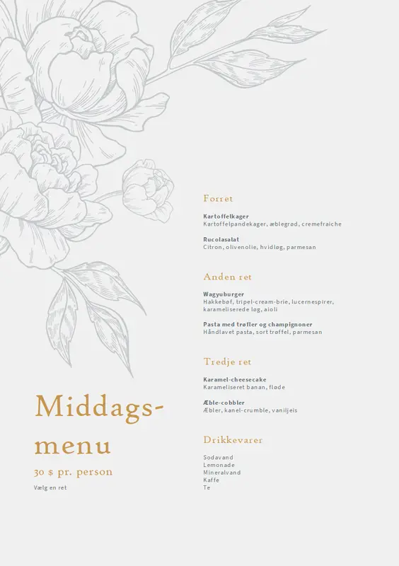 Elegant middagsmenu vintage-botanical