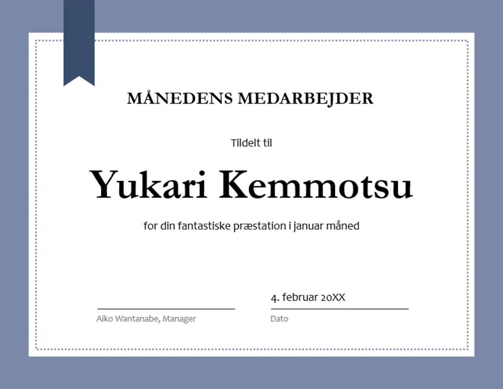 Diplom for månedens medarbejder blue modern-simple