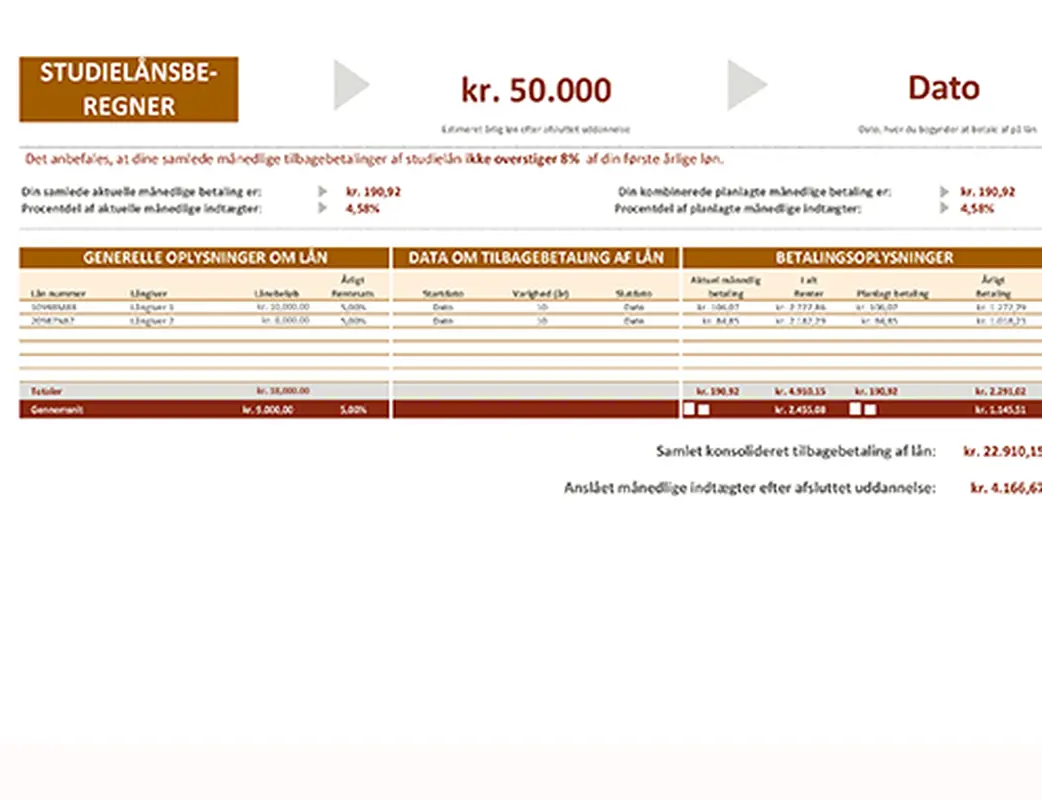 Lommeregner til studielån modern-simple