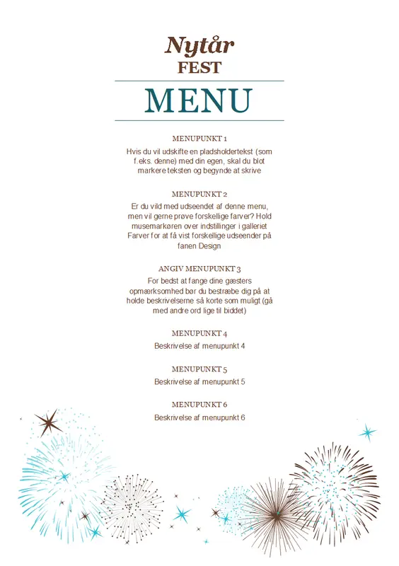 Menu til nytårsfest modern-simple
