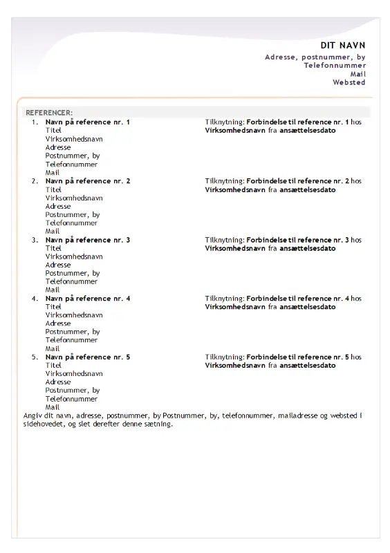 Referenceark til CV til nyansættelse modern-simple