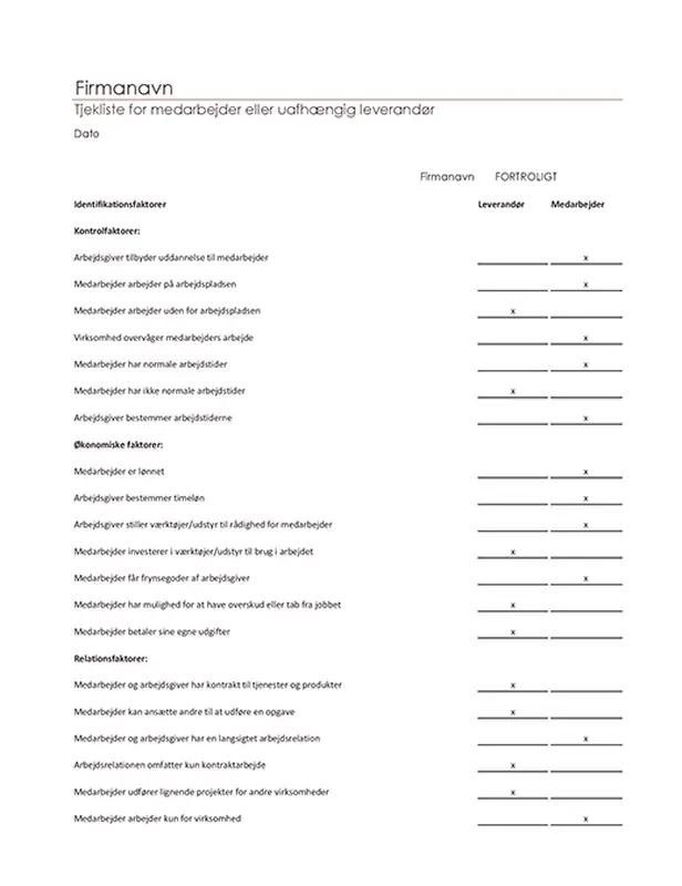 Tjekliste for medarbejdere eller entreprenører modern simple