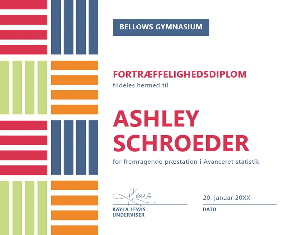 Fortræffelighedsdiplom til studerende (color-blocking) modern-color-block