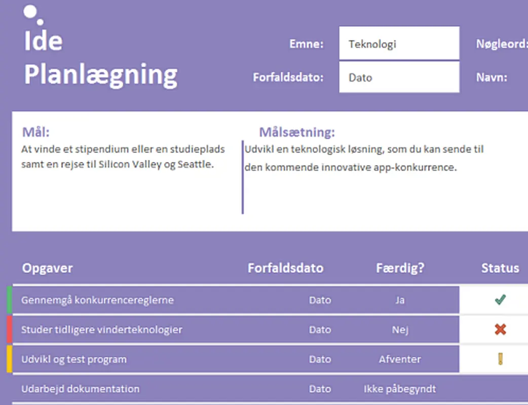 Ideplanlægningskalender (opgaver) modern-simple