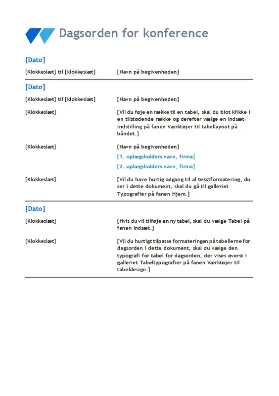 Dagsorden for konference vintage floral