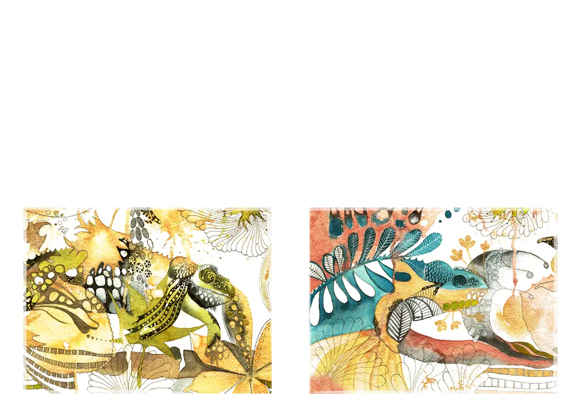 Lykønskningskort med kamæleon (foldes to gange) whimsical-color-block