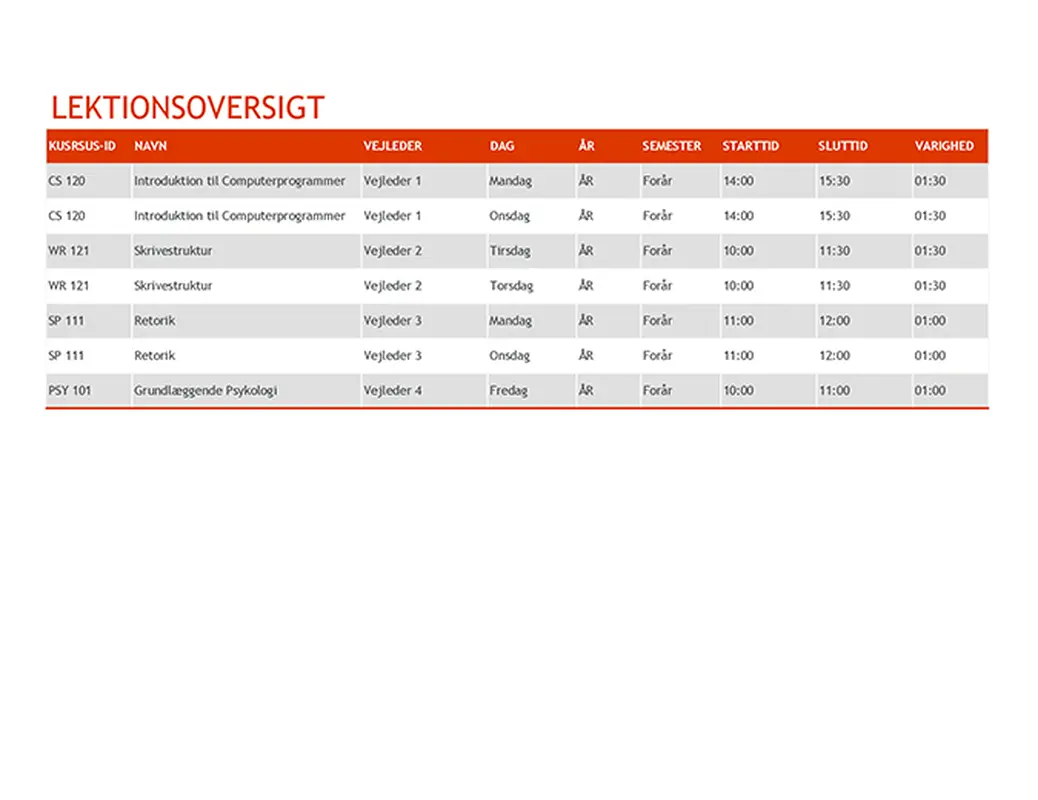 Overblik over semesteret modern-simple