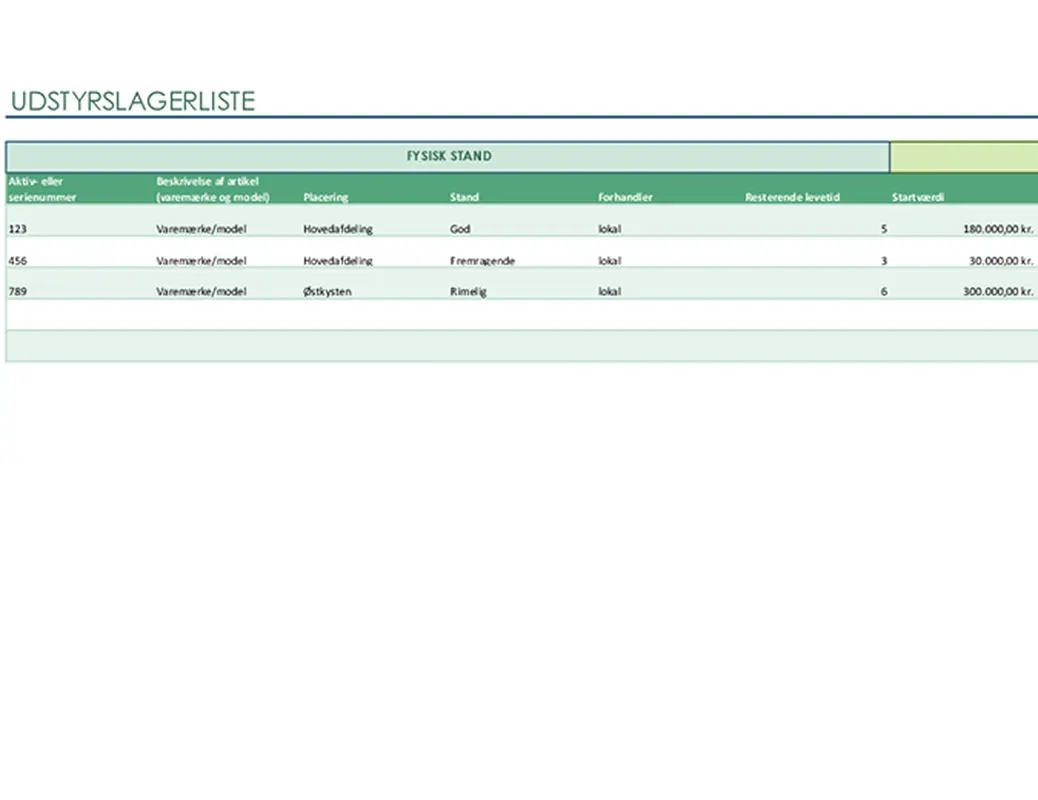 Udstyrslagerliste