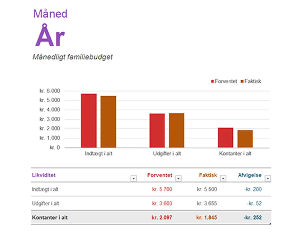 Månedligt familiebudget modern simple