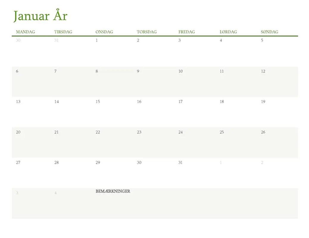 Evighedskalender (1 måned pr. fane)