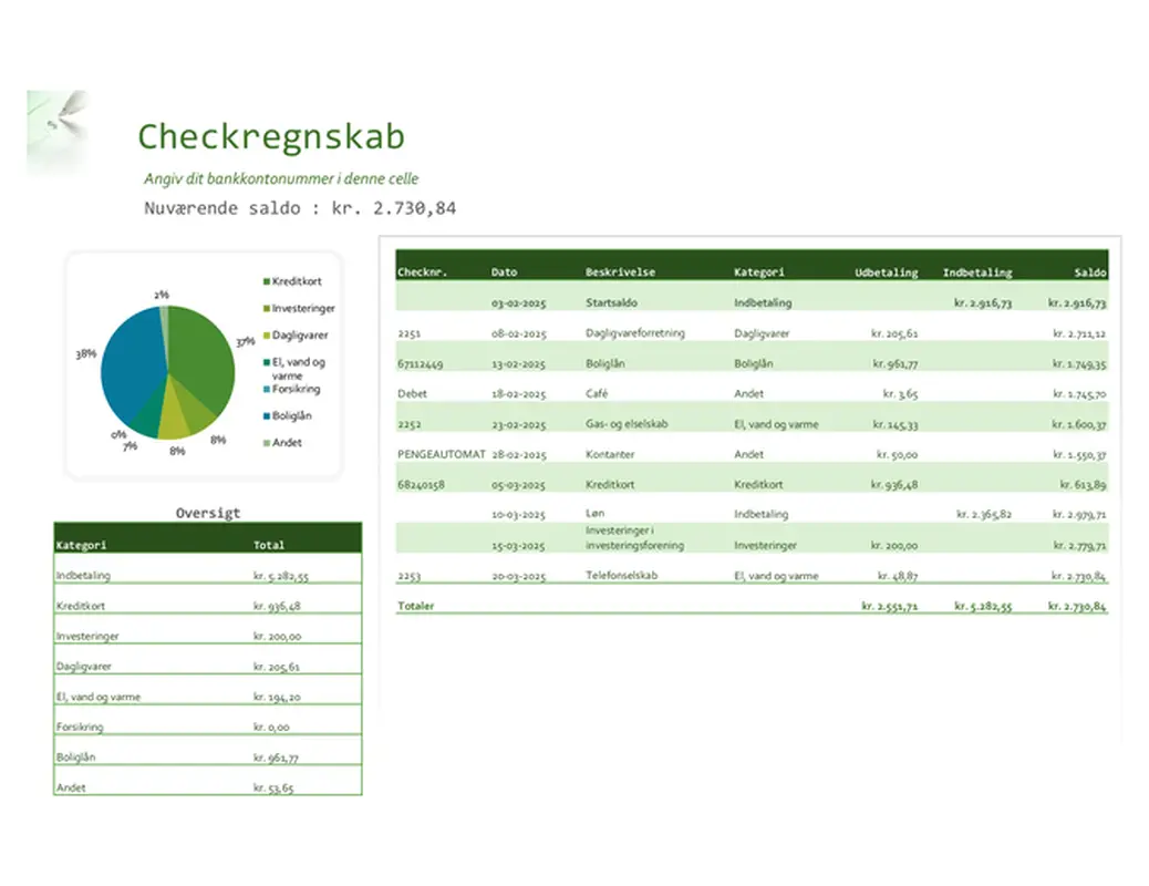 Checkregnskab med diagram